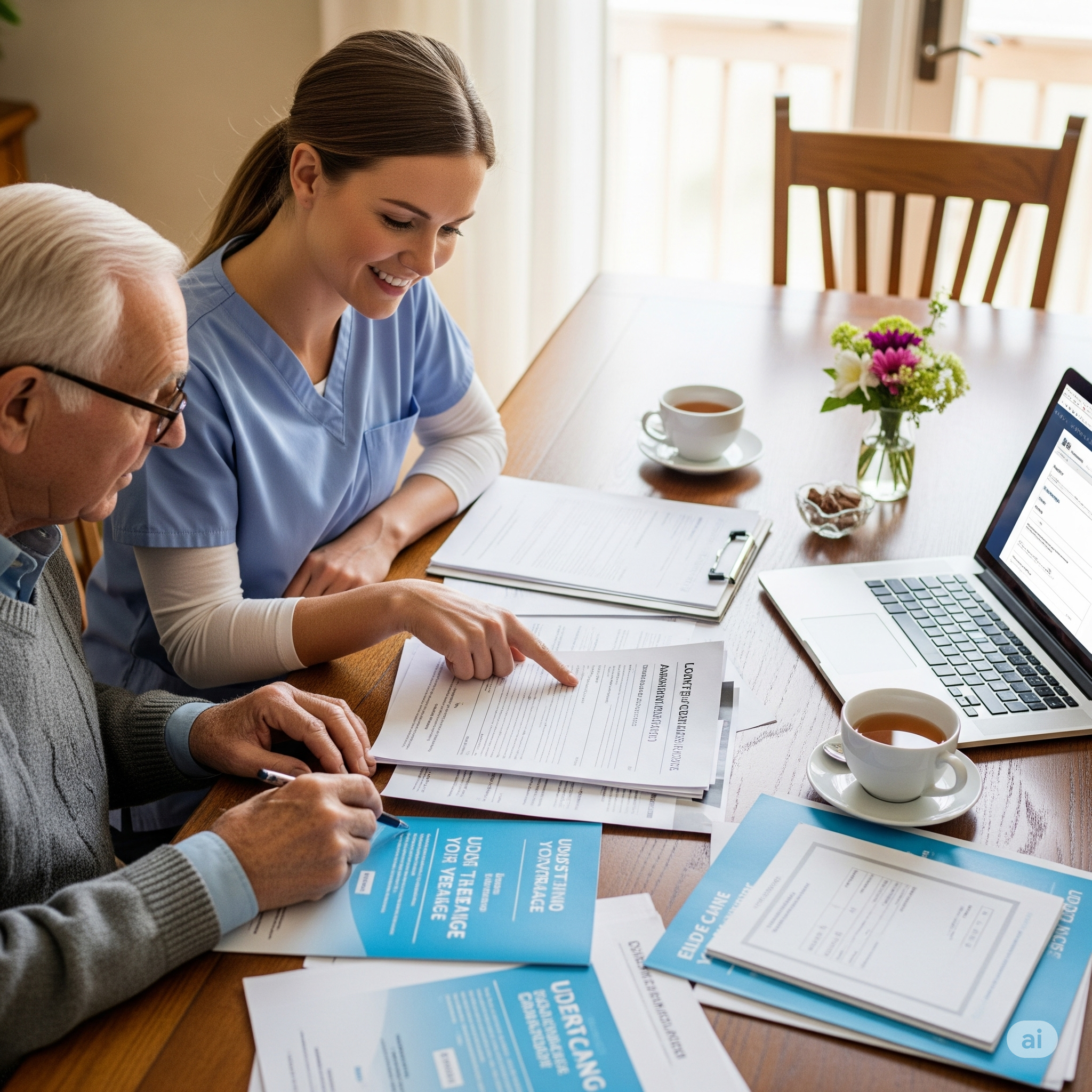 A person reviewing long-term care insurance documents to pay for home care in NJ.